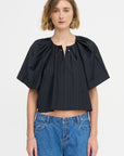 Grand Bazaar Short Sleeve Top, Charcoal Pinstripe