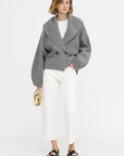 Shawl-lapel Cardigan, Mid-Grey