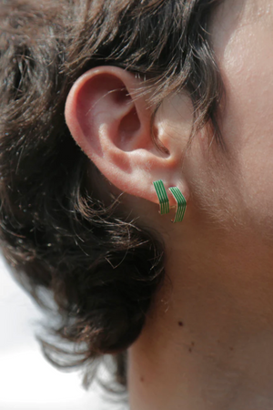 ALIITA - Cuadrado Rayado Earrings, Green