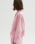 Cropped Isolde Button Down, Pink Taffy Stripe