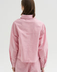 Cropped Isolde Button Down, Pink Taffy Stripe