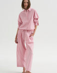 Cropped Isolde Button Down, Pink Taffy Stripe