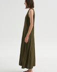 Scupled Uma Sleeveless Maxi, Dark Olive