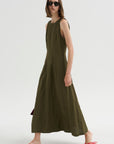 Scupled Uma Sleeveless Maxi, Dark Olive