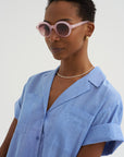 Valenti - Button Up, Microstripe Blue & Cream