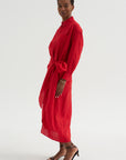 Alessandra - Sarong Shirt Dress, Red