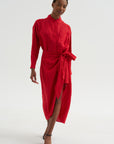 Alessandra - Sarong Shirt Dress, Red