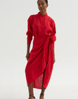 Alessandra - Sarong Shirt Dress, Red