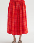 Tartan Linen Skirt, Tomato