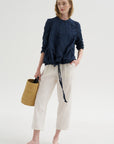 Pinstripe Linen Trouser, Meringue
