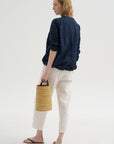 Pinstripe Linen Trouser, Meringue