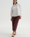 Watts - Striped Side Button Shirt, Chocolate Stripe