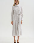 Bennet -Striped Midi Dress With Belt, Chocolate Stripe