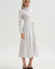 Bennet -Striped Midi Dress With Belt, Chocolate Stripe