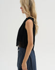 Random Pleats Chiffon Crop Tank, Black