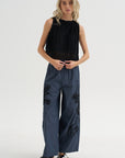 Random Pleats Chiffon Crop Tank, Black