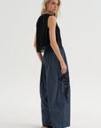 Random Pleats Chiffon Crop Tank, Black