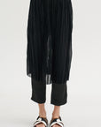 Random Pleats Chiffon Skirt Pant, Black