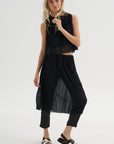 Random Pleats Chiffon Skirt Pant, Black
