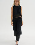 Random Pleats Chiffon Skirt Pant, Black