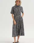Paneled Shirt Dress, White & Black