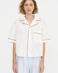 Short Sleeve Boxy Shirt, Brown & White