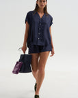 Notched Collar Shirt, Midnight