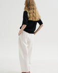 Cotton & Linen Curved Pants, White