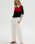 Cotton & Linen Curved Pants, White