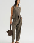 Tailored Peplum Vest, Taupe