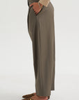 Virgin Wool Masculine Barrel Pants, Taupe