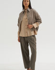 Virgin Wool Masculine Barrel Pants, Taupe