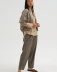 Virgin Wool Masculine Barrel Pants, Taupe