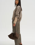 Virgin Wool Masculine Barrel Pants, Taupe