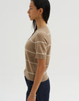 Krysta Stripe Cashmere Top, Fawn & Ivory