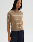 Krysta Stripe Cashmere Top, Fawn & Ivory