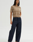 Krysta Stripe Cashmere Top, Fawn & Ivory