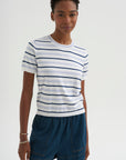 Maxine Stripe Cotton Top, White / Periwinkle / Baltic Blue