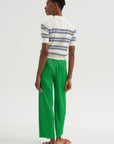 Norah Stripe Cotton Polo Top, Off White & Baltic Blue