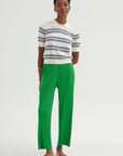 Norah Stripe Cotton Polo Top, Off White & Baltic Blue