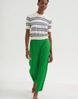 Norah Stripe Cotton Polo Top, Off White & Baltic Blue