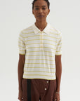 Cameron - Stripe Polo Top, Off White & Citron