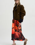 Printed Floral Skirt, Neon Orange