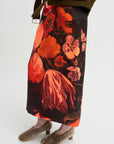 Printed Floral Skirt, Neon Orange