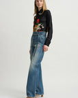 Thin Belted Denim Pants, Blue