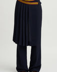 Pleated Overskirt Pants, Navy