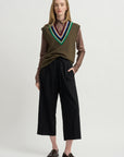 Striped V-Neck Sweater Vest, Forest