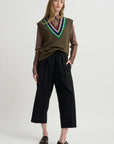 Striped V-Neck Sweater Vest, Forest