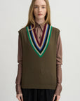 Striped V-Neck Sweater Vest, Forest