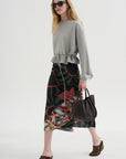 Printed Midi Skirt, Khaki